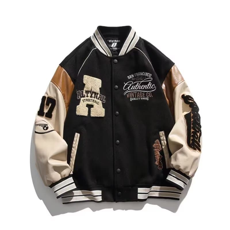 Men's Clothing Retro Baseball Jacket Spring And Autumn Embroidered Jacket Street Contrast Color Jacket