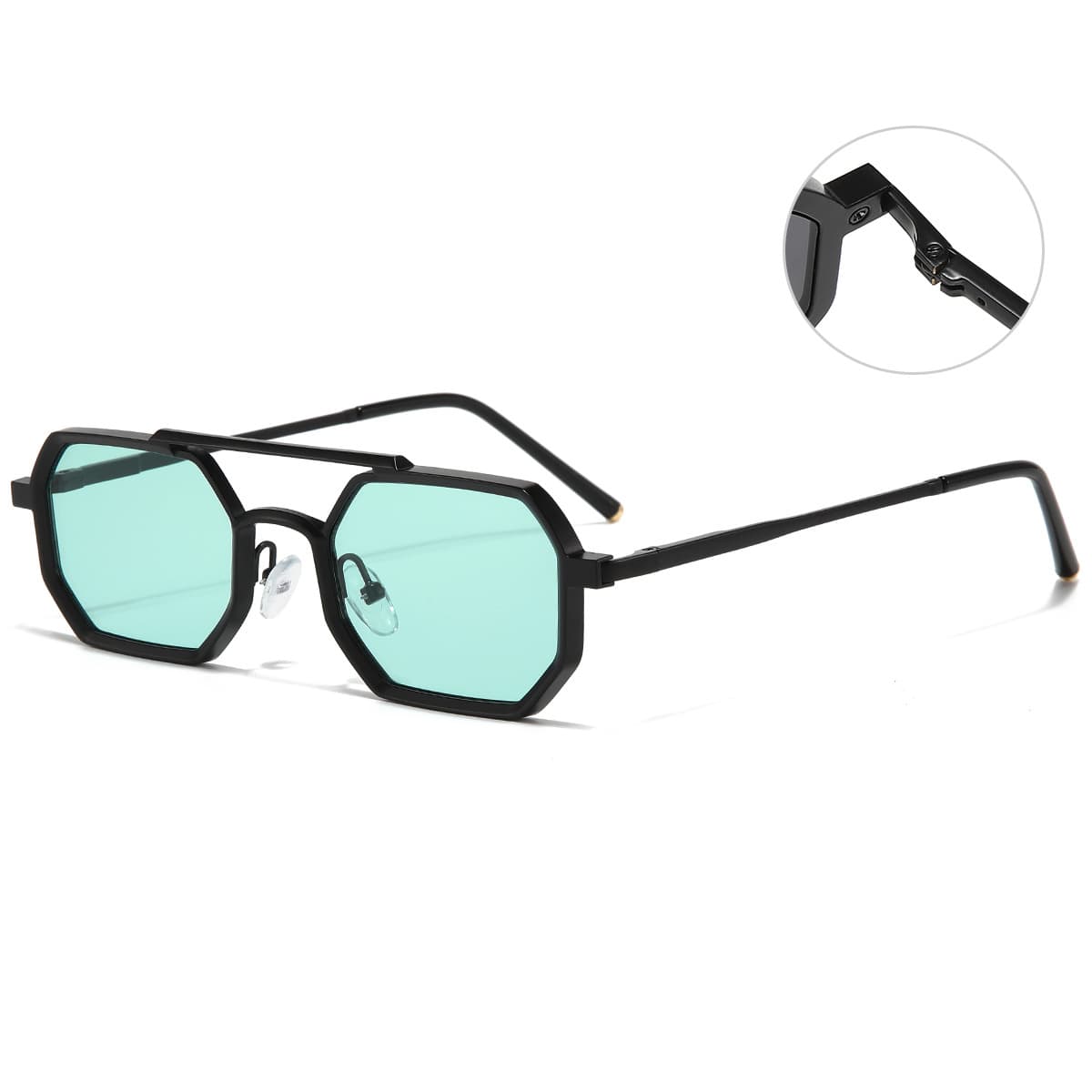 Polygon Small Frame Men's Sunglasses Foreign Trade Style 2024 Fashion Retro Double Beam Brass Anti-UV Sunglasses Women