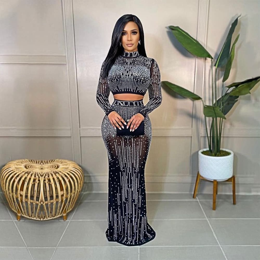 Women's Clothing Ball Gown Evening Dress Elegant Sexy Hot Diamond Skirt Suit