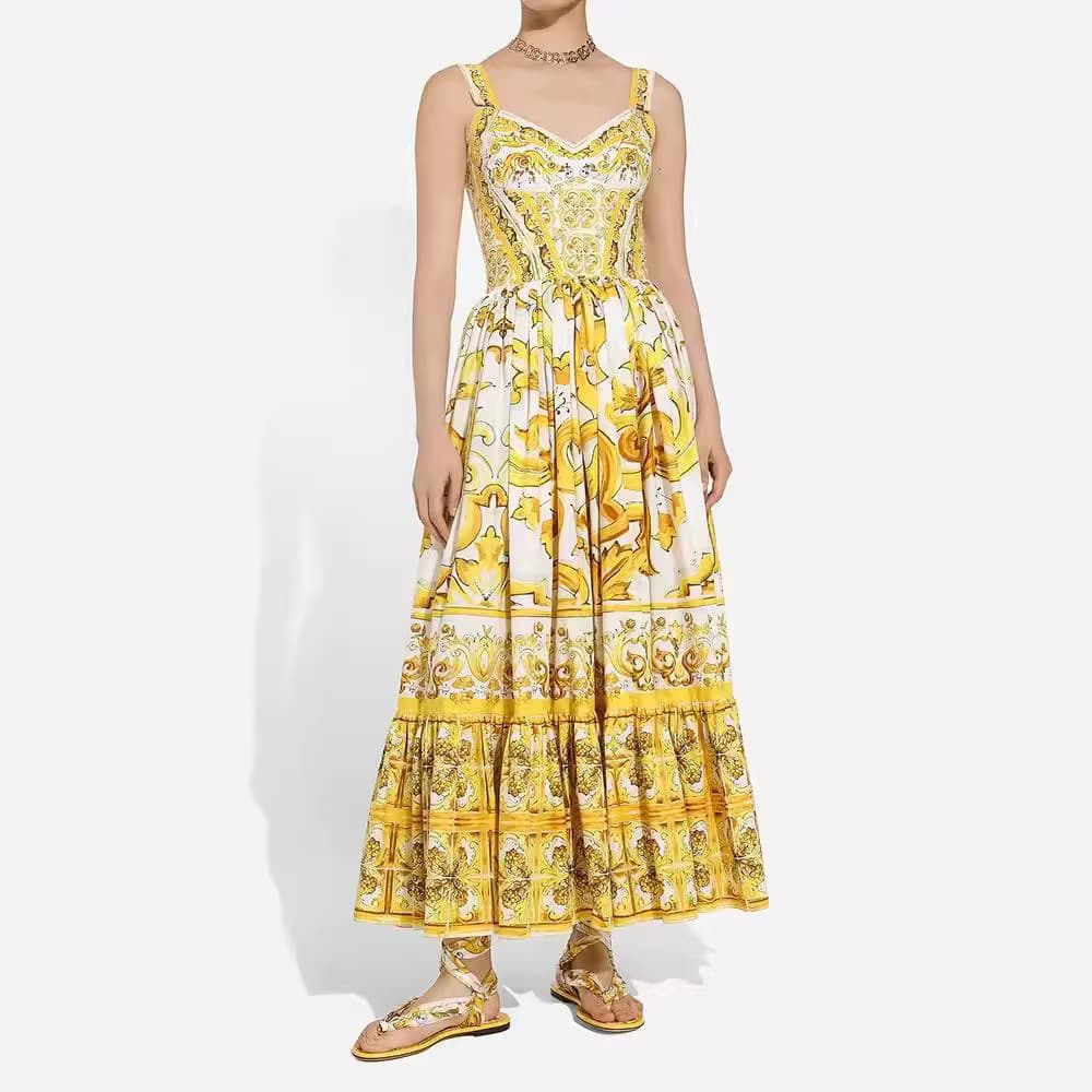 Women's Clothing new V neck sling positioning print slim swing dress