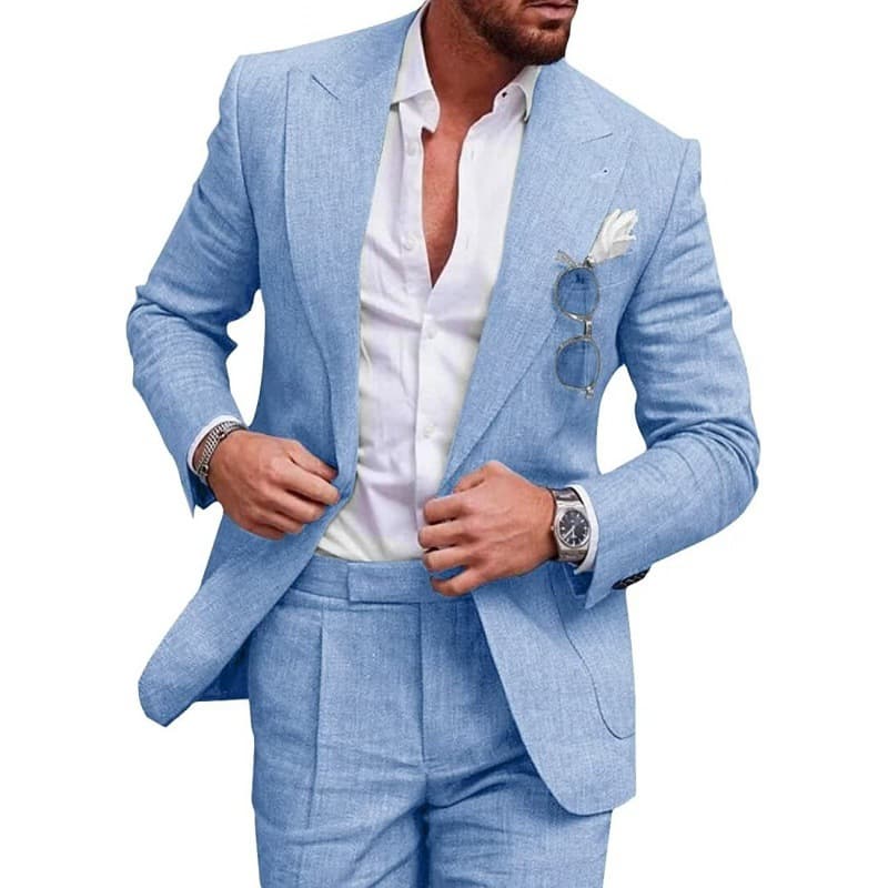 Men's Clothing linen new men's large size grab lapel suit two piece suit single row one button suit stock