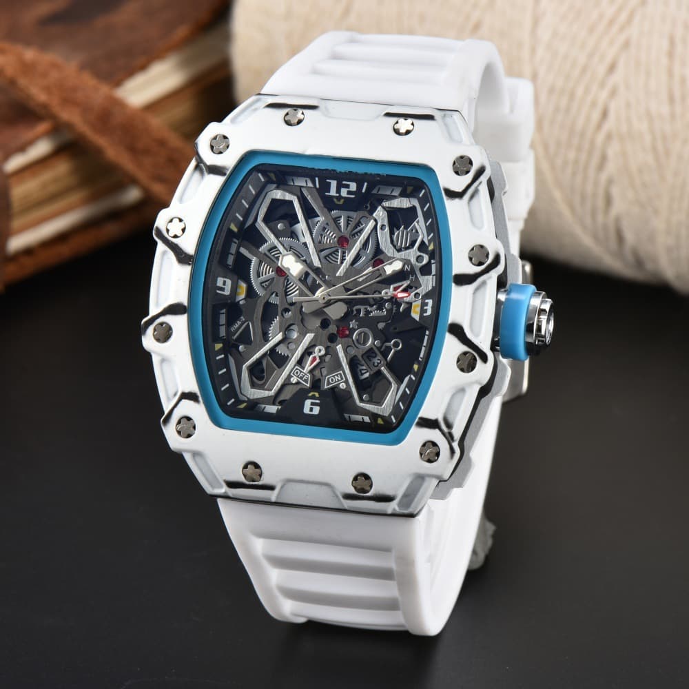 Hot Selling Colorful Barrel-Shaped Richard Personality Carbon Fiber Hollow Fashion Trend Quartz Watch For Men