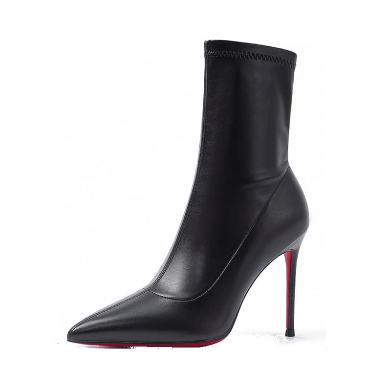 Chaussures pour femmes Huangbu 2025 automne hiver nouvelles chaussures élastiques en cuir mince semelle rouge bout pointu talon fin élégant noir c