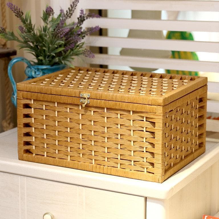 Japanese Style Desktop Woven Miscellaneous Items, Rattan Basket For Cosmetics, Toys, Books, Underwear Storage Box