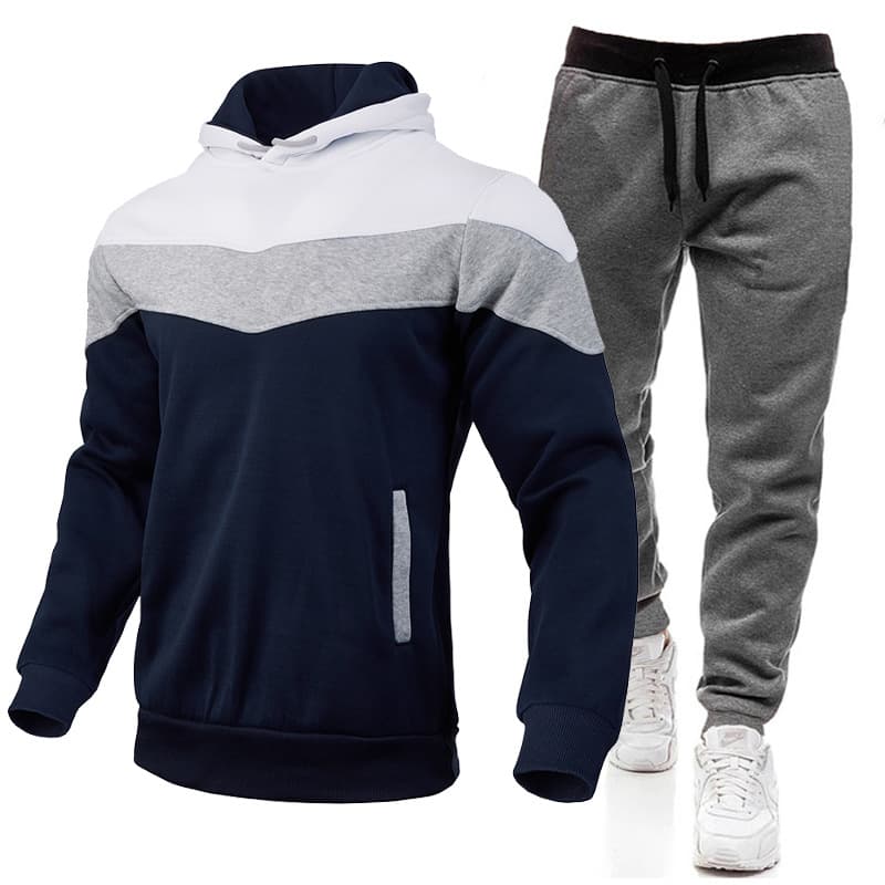 Men's Clothing stitching sweater hoodie trousers suit fleece-lined warm sweatshirt pullover suit