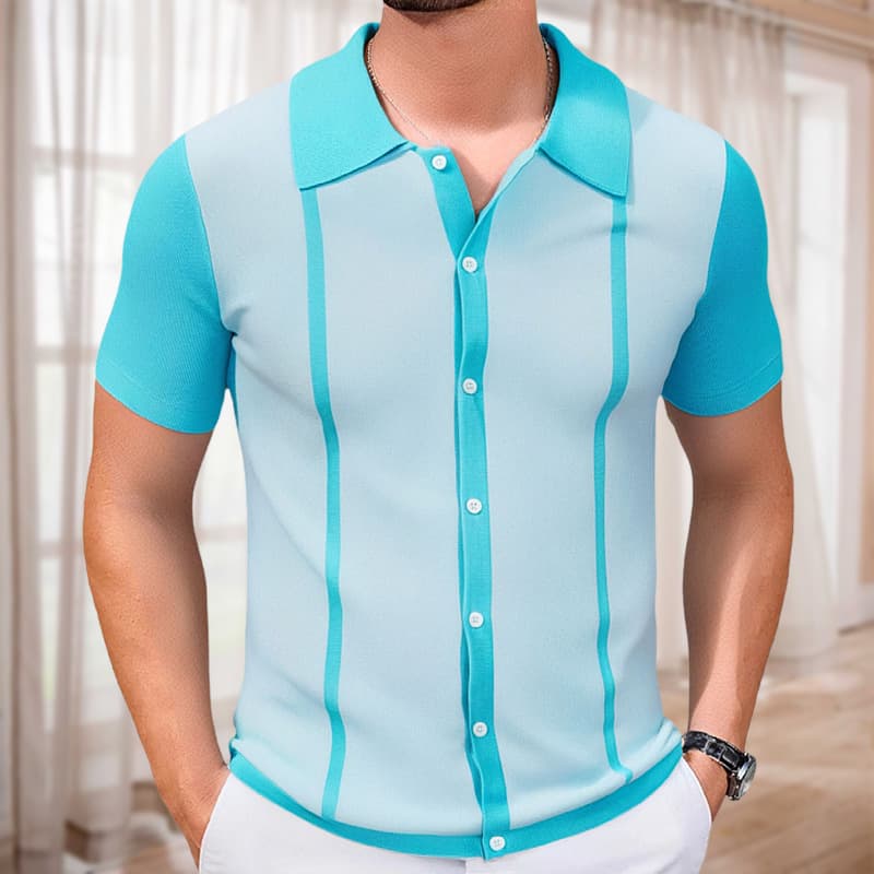 Summer New Knitwear Spliced Contrast Casual POLO Shirt Men's SY0169