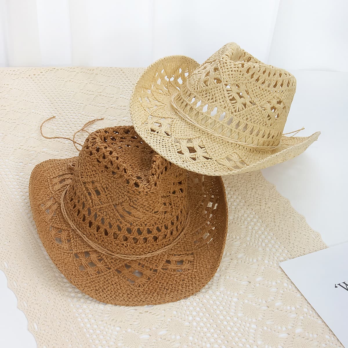 Cross-Border Hot-Selling Summer Cowboy Outdoor Sunshade Sun Protection Straw For Women Hollow Large Brim Beach Hat