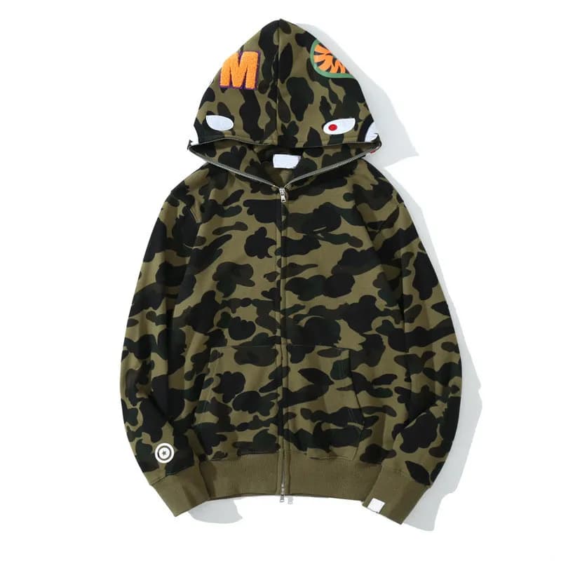 Sweat à capuche zippé en forme de requin pour homme et femme, veste camouflage tendance, sweat à capuche, polaire technique
