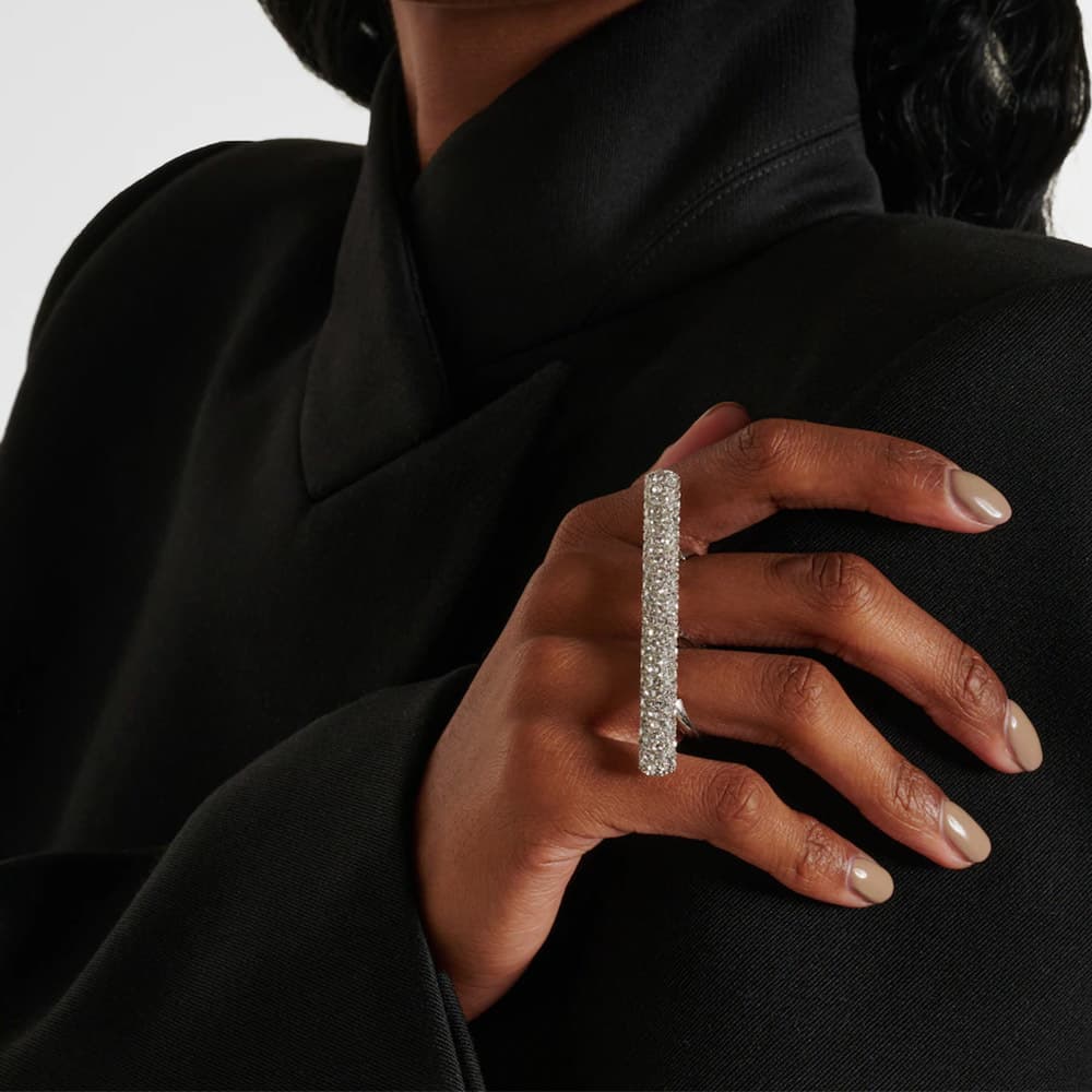 New geometric rhinestone ring, personalized diamond-set double finger adjustable sparkle ring, ring, women's ring
