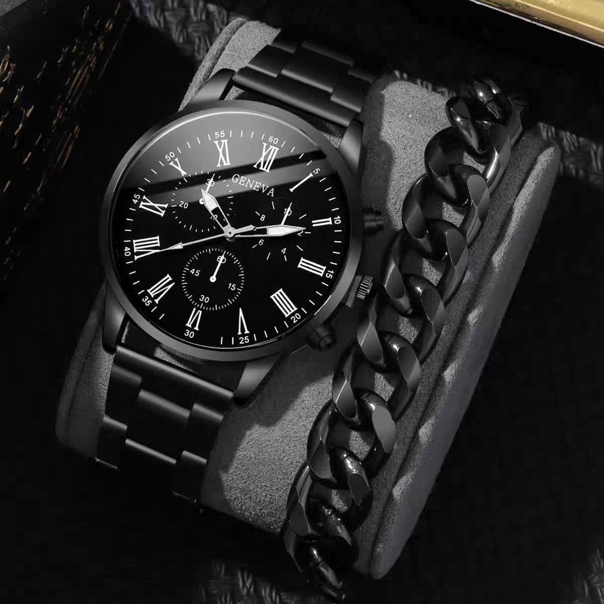 Quartz Watches Men's Three Eye Business Casual Fashion Trend Belt Quartz Watch Plus Titanium Steel Bracelet