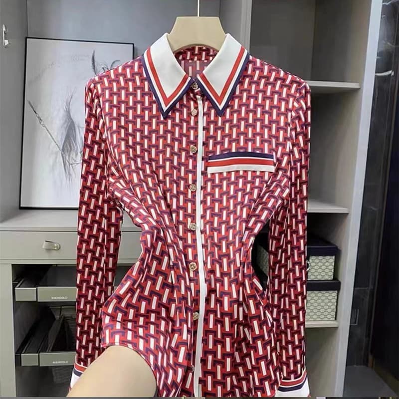 Women's Clothing Long sleeve silk blouse striped patchwork loose shirt