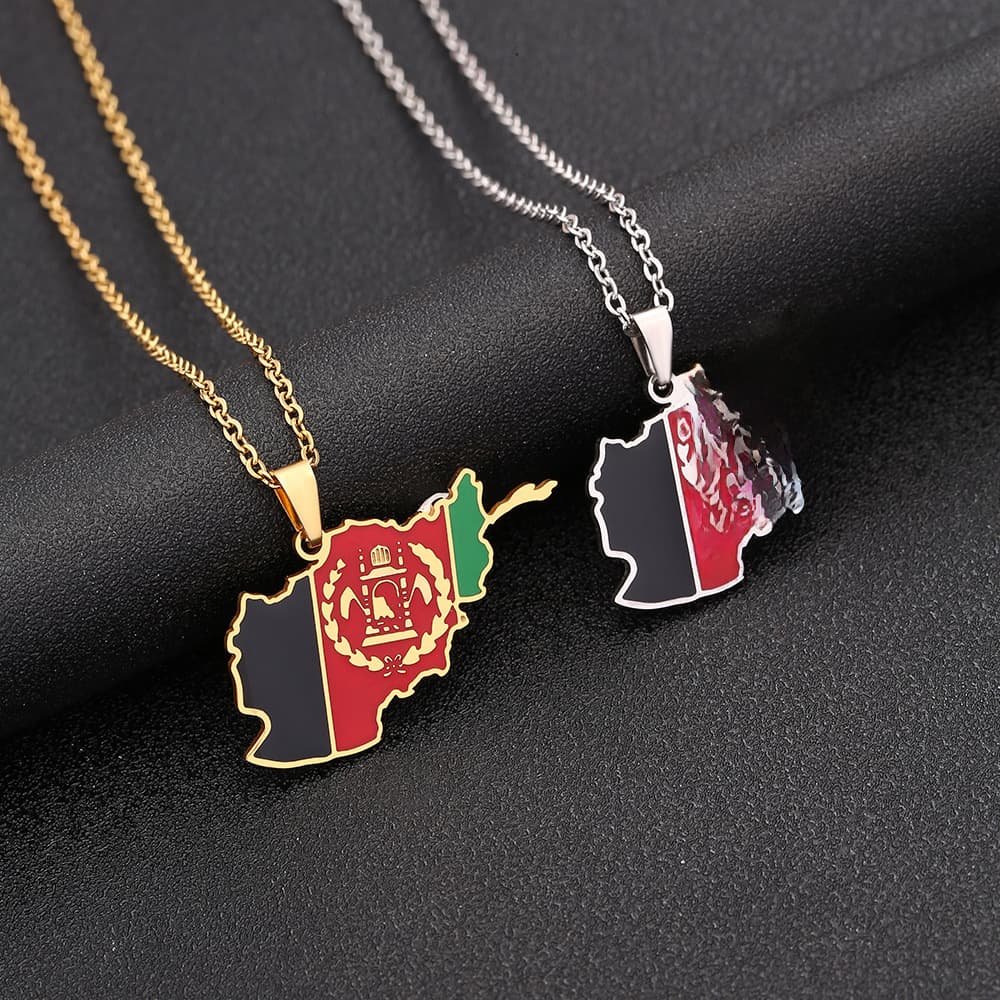 Stainless Steel Afghanistan Map Necklace Couple Style Famous Ethnic Style Popular Personality Oil Dropping Titanium Steel Accessories