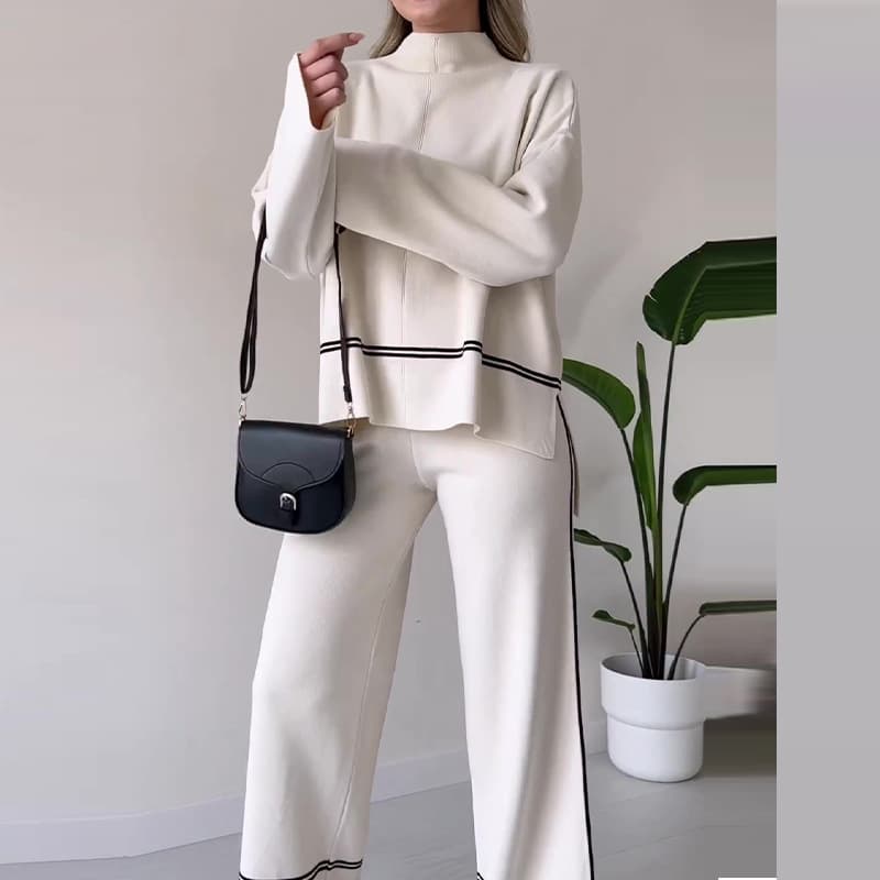 Women's Solid Color Casual Tops, Loose And Comfortable Design, Slightly Flared Trousers Suit For Women
