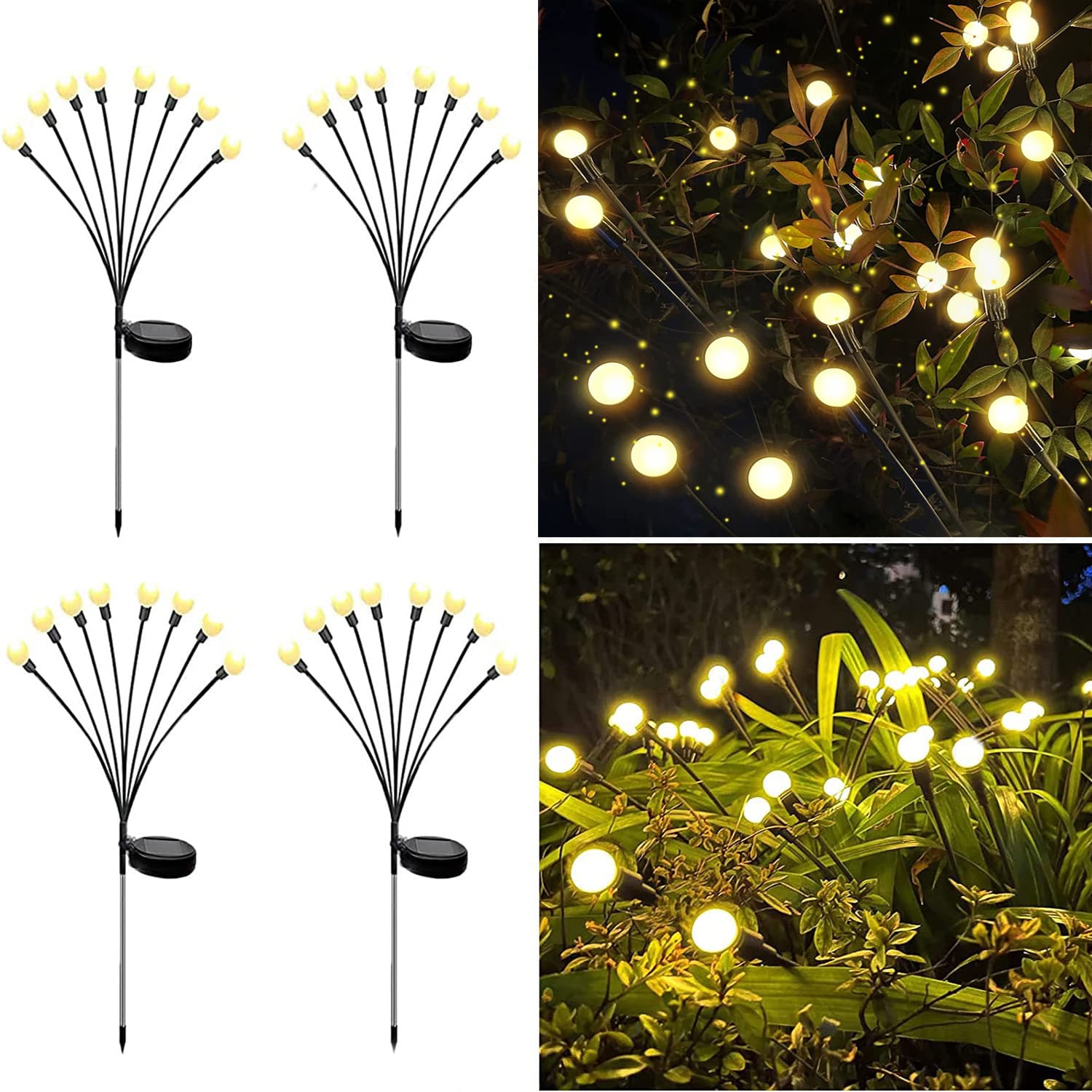 Solar Firefly LED String Lights - IP66 Waterproof Outdoor Garden Decor With 8 Lighting Modes, 12H Runtime, 0.06W LED, CE Certified