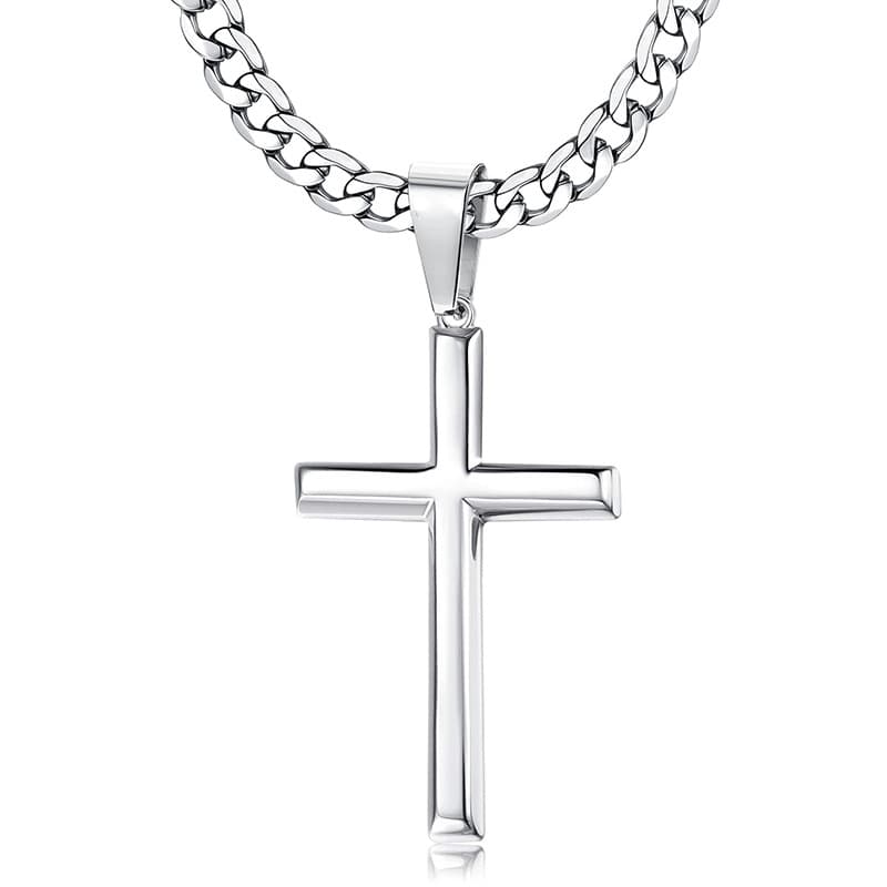 Bestselling Stainless Steel Cuban Link Chain Cross Pendant Necklace Trendy Men