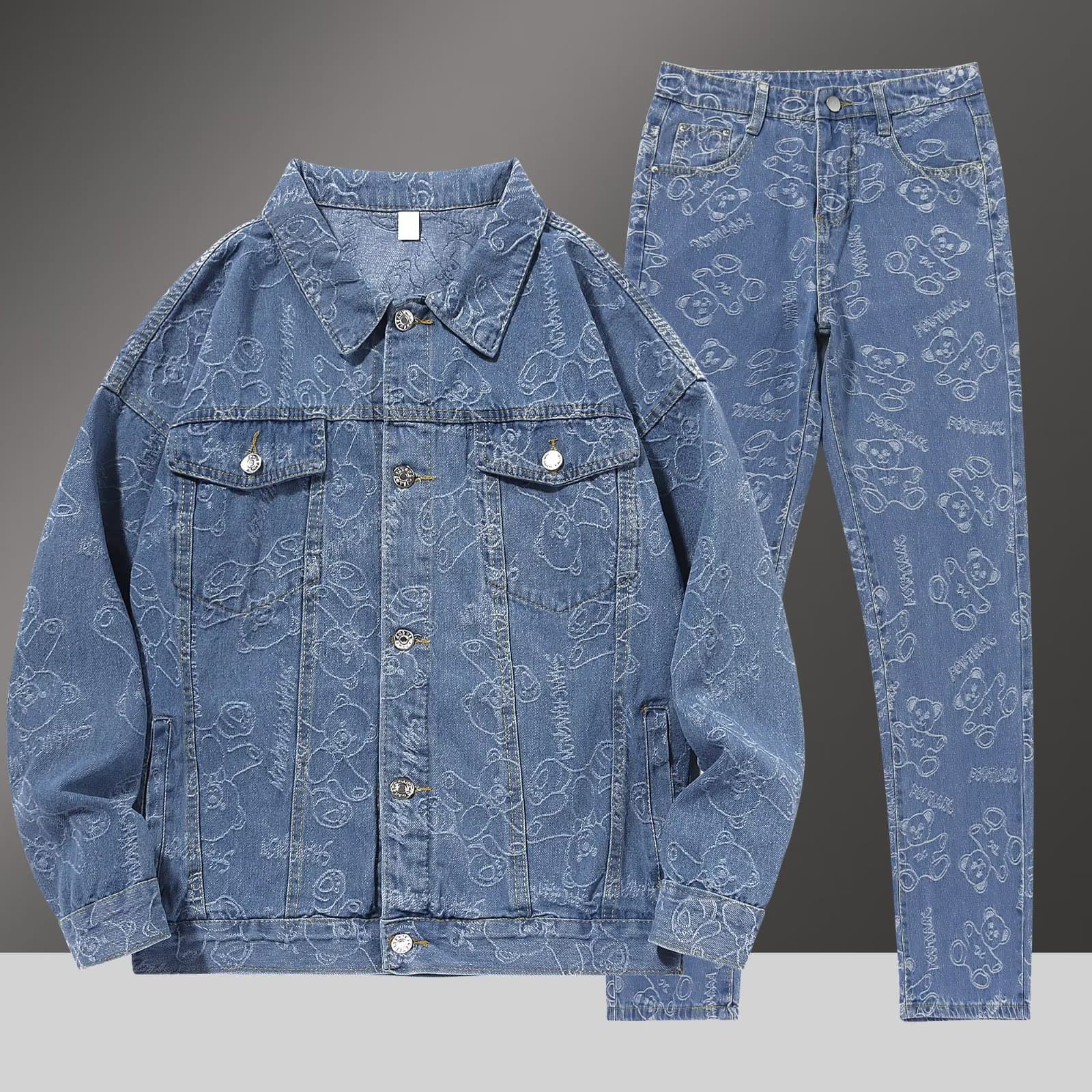 Men's Clothing Denim Jacket Men's Fashion Brand Spring And Autumn Hip Hop Loose Casual Couple Workwear Ins Long Sleeve Jacket Long Pants Suit
