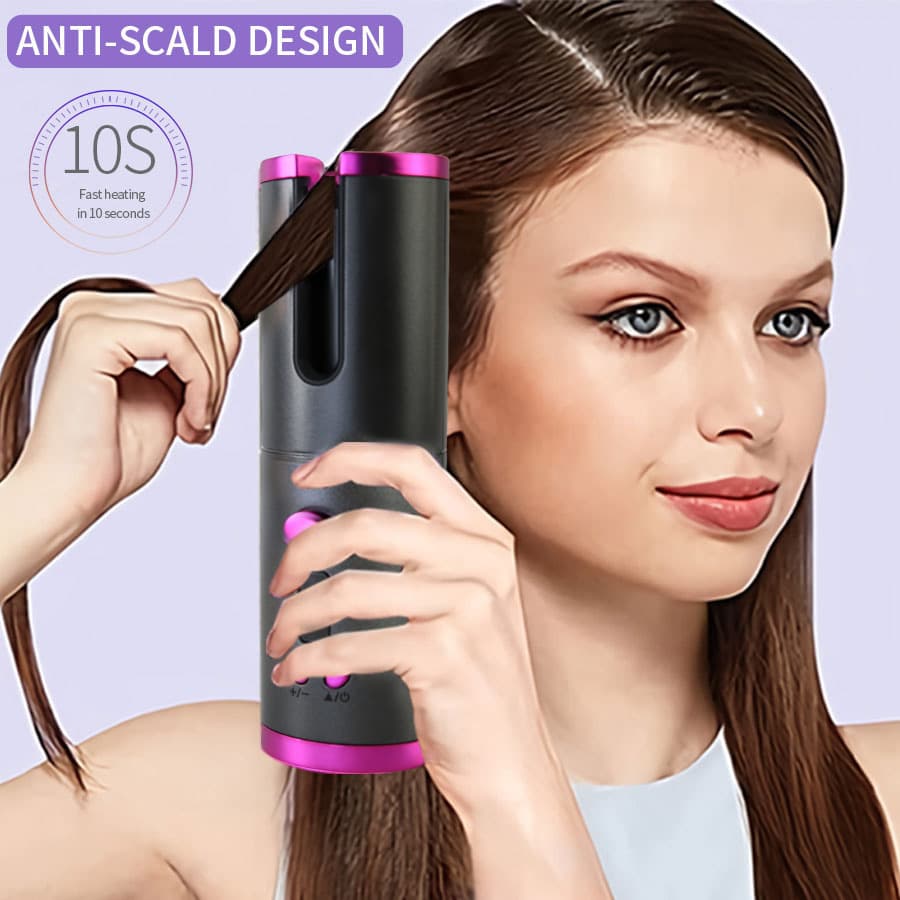 Cordless LCD Hair Curling Iron - Portable Mini Smart Curler With Fast Wireless Charging & Adjustable Temperature For Home & Travel