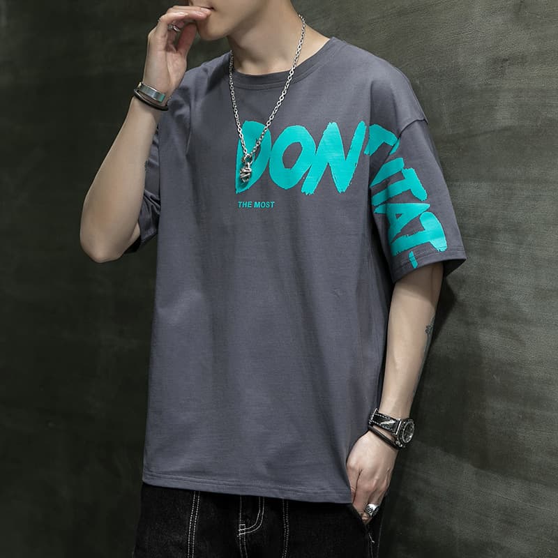 Men's Summer Short Sleeved T-shirt, Korean Version Of Ins Printed Pure Cotton Base Shirt, Trendy Brand Round Neck Half Sleeved T-shirt