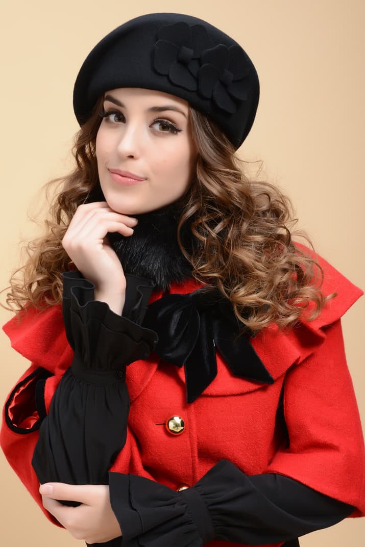 New Arrivals Fashion Women Flowers Cashmere Berets Female Bonnet Caps Winter women's hats High quality wool Beret Painter Hats Lady