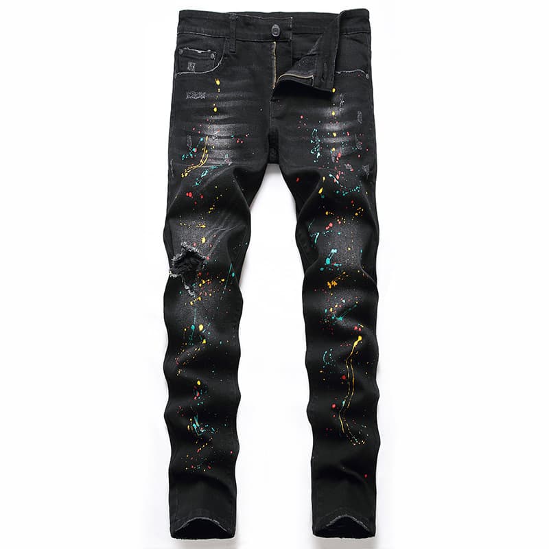 Men's new distressed jeans, fashionable and casual elastic straight leg jeans