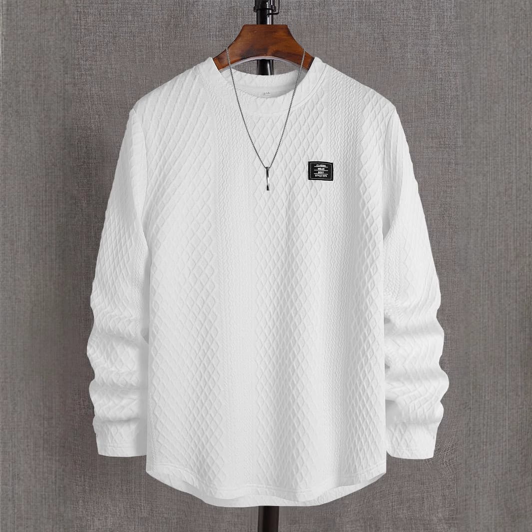 Men's Clothing New autumn and winter men's letter patch chest details casual loose round neck pullover long sleeve white sweatshirt