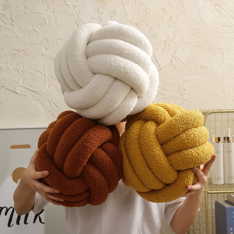 ​Handwoven Knotted Ball Pillow - Luxurious Lamb Wool Decorative Cushion For Sofa & Bed