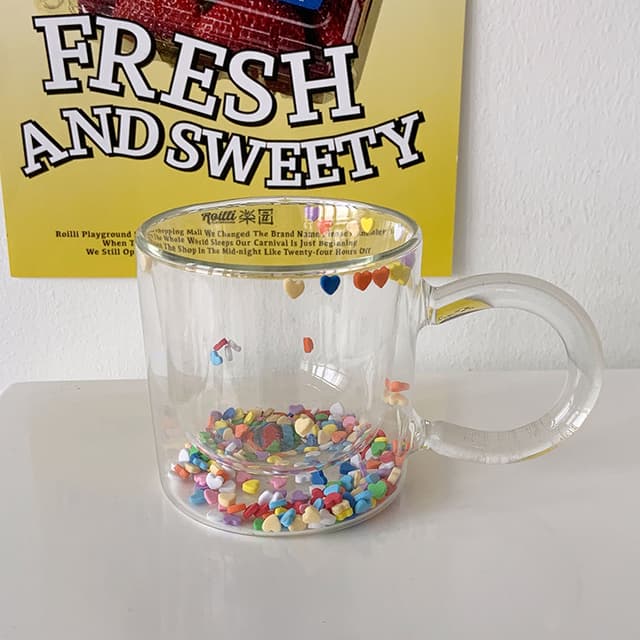 Double Layer Love Quicksand Glass Cup Cute Girl Heart Creative Water Cup Transparent Juice Goblet
