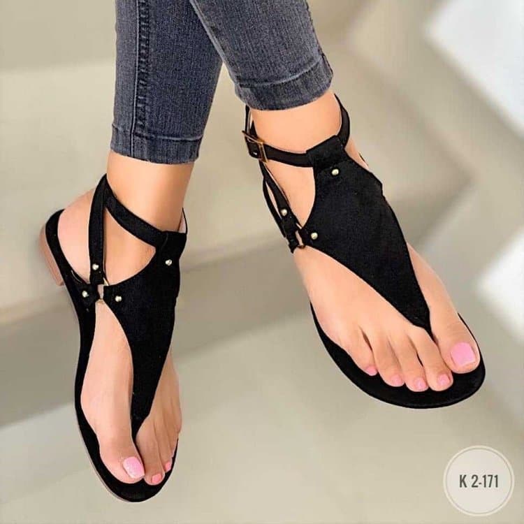 casual flat thong women's sandals one-line buckle strap outer wear large size sandals for women