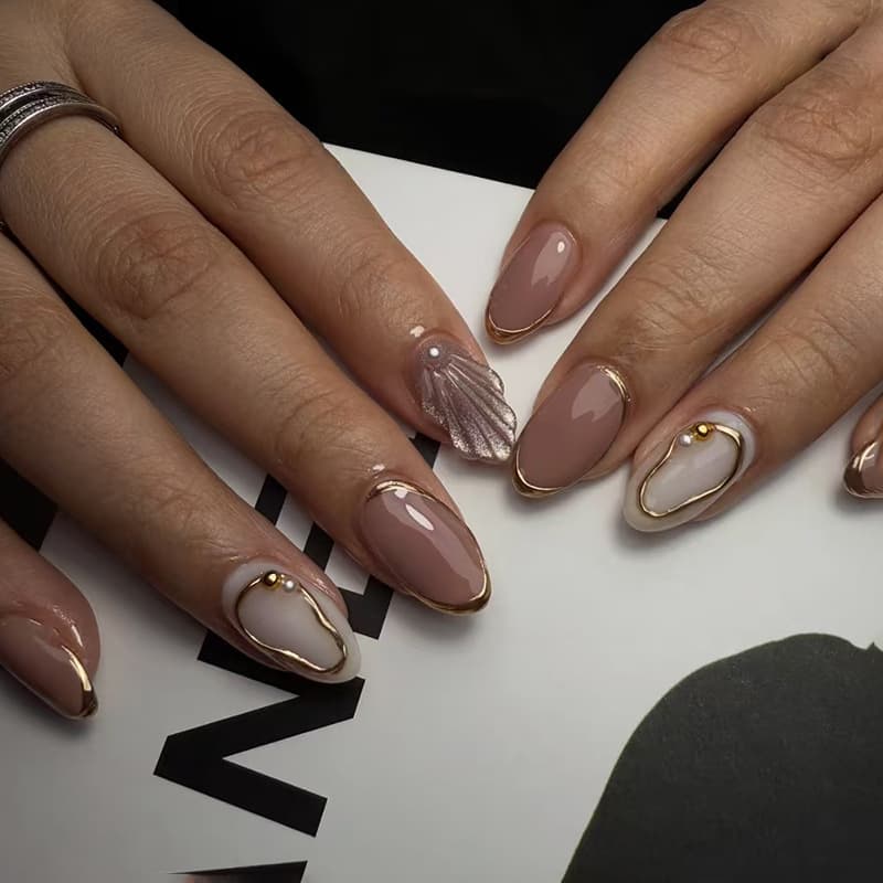False Nails Three Dimensional Shell Pearl Cat's Eye Whitening Atmosphere Ins Style Detachable Nail Art 24 Pieces