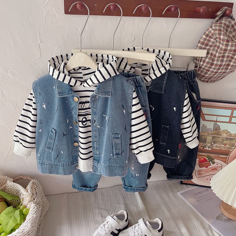 Children's Outfit 2025 New Spring And Autumn Denim Vest Three-Piece Set For 0-5 Years Old Kids Korean Style Casual