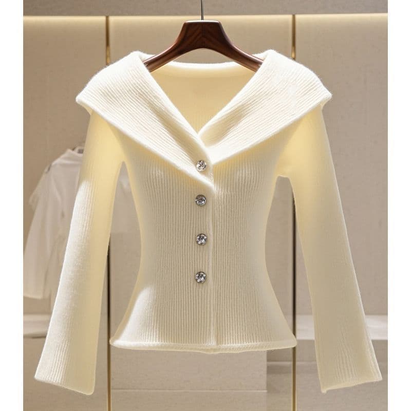 Women's Clothing autumn style solid color sweater advanced design niche temperament lady high end knitted sweater