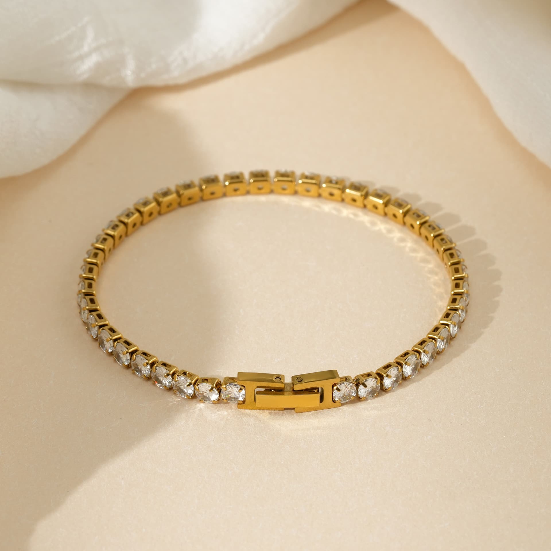 Stainless Steel 4mm Zircon Tennis INS Simple Inlaid Dia Bracelet For Women