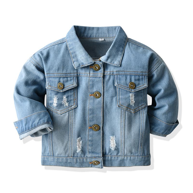 kid's clothing Autumn unisex short denim jacket for boys and girls to do old lapel hole denim long-sleeved top style