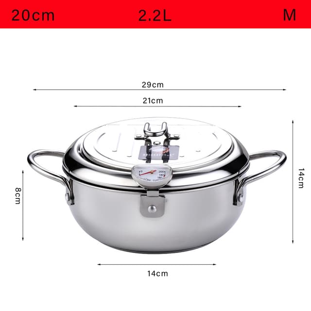 Deep Fryer With Thermometer and Lid 304 Stainless Steel Kitchen Tempura Fryer Pan Fryer Without Oil Frying Pan Fryer