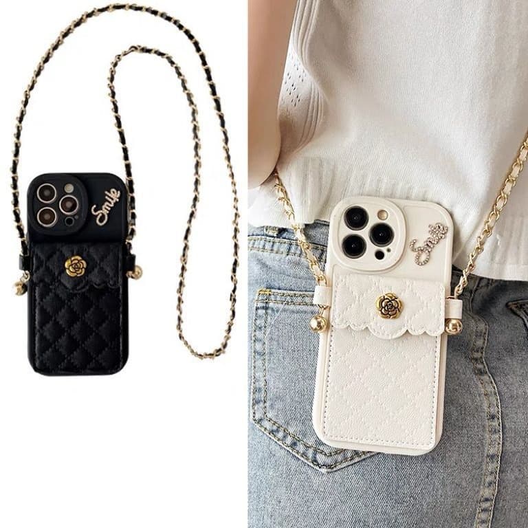 17 Diamond Small Style Camellia Card Holder Compatible With IPhone 15 Pro Max Fruit 13 Phone Case 16 Crossbody 14