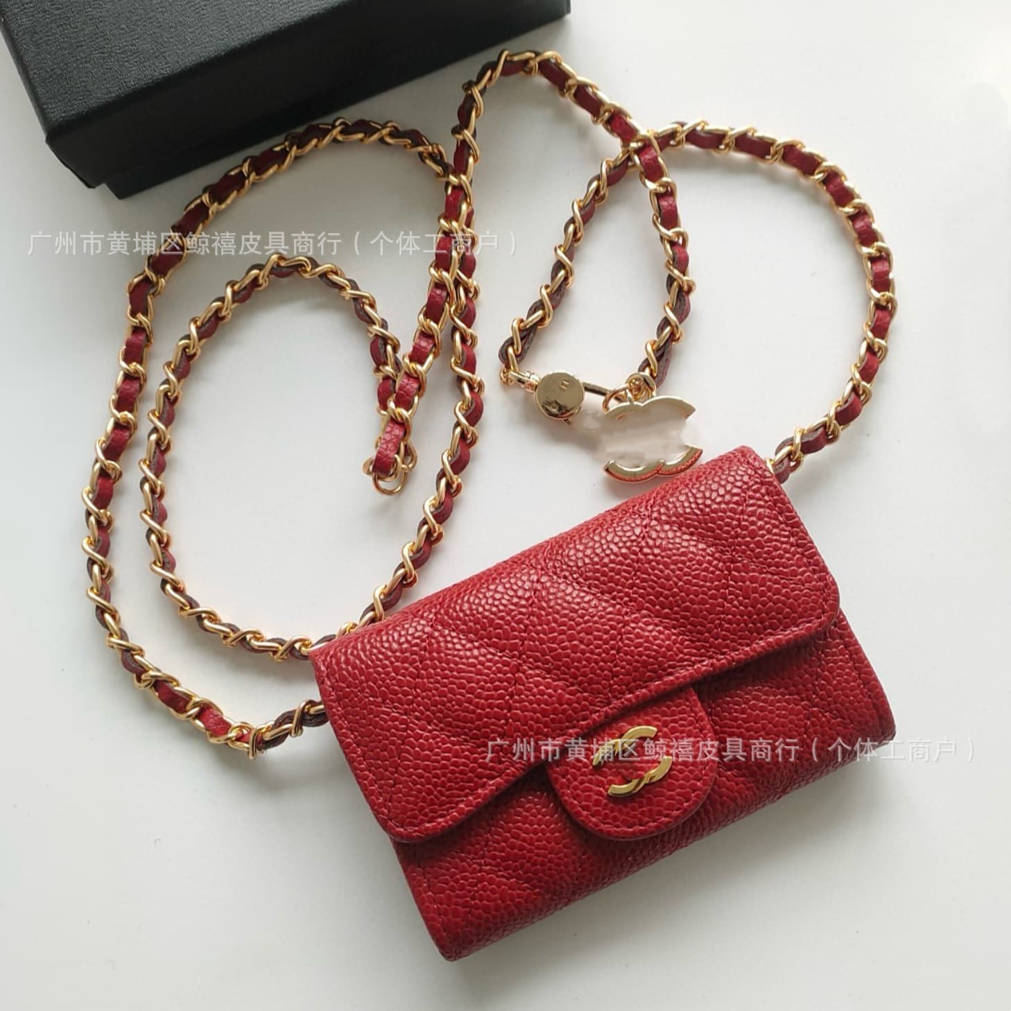 Porte-monnaie classique à rabat en cuir caviar, mini porte-cartes, sac banane matelassé, porte-cartes