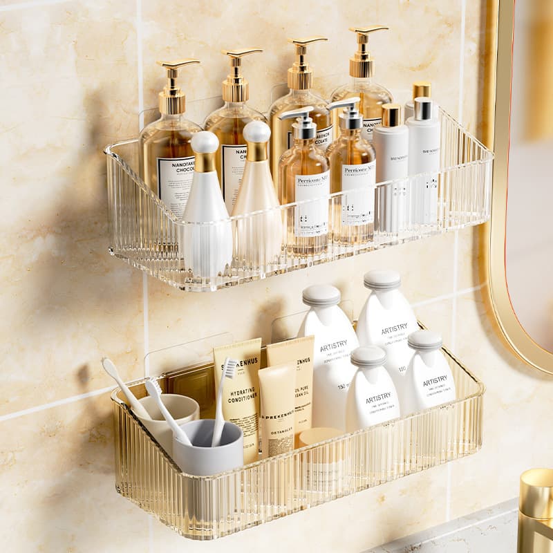 Rustproof Bathroom Organizer Shelf - No Drill Wall Mount Storage Rack With Drainage Holes For Shower, Toiletries & Cosmetics