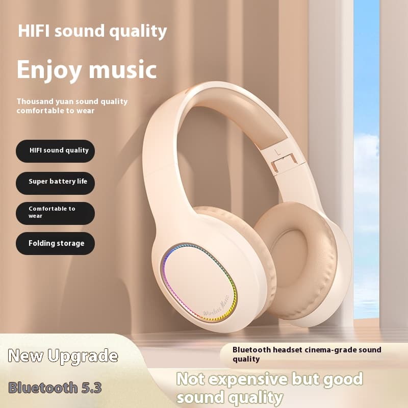 Headworn 5.3 Bluetooth earphones with noise reduction and heavy bass, wireless foldable earphone card insertion game