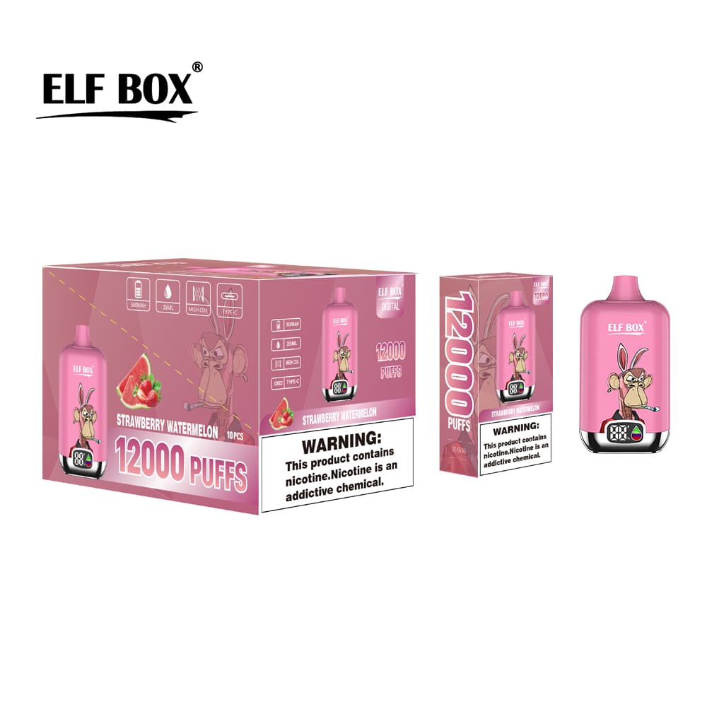 Kit de démarrage de cigarettes électroniques jetables à saveur fruitée, 12 000 bouffées, 500 mAh, affichage ELF BOX numérique, 1 pièce, 2 pi