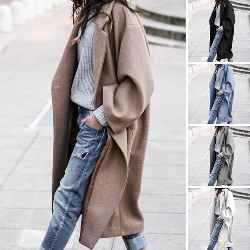 Women's Casual Solid Color Large Size Overcoat Wool Coat