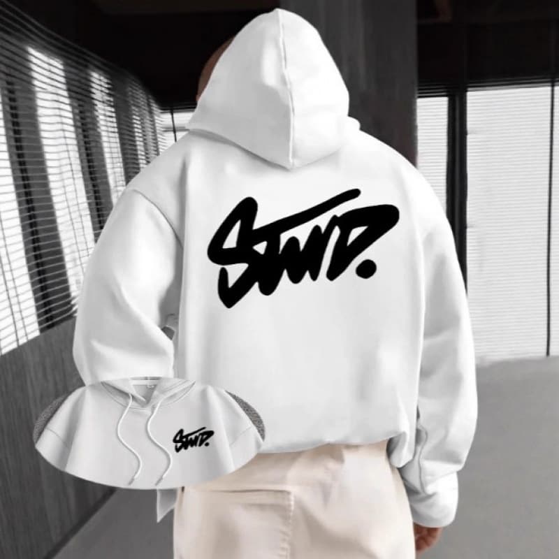 Men's Clothing Hip-Hop Hoodie With Print - Lightweight Cotton Lined Pullover Sweatshirt For Spring & Fall (White, Blue, Black, Gray, Beige)