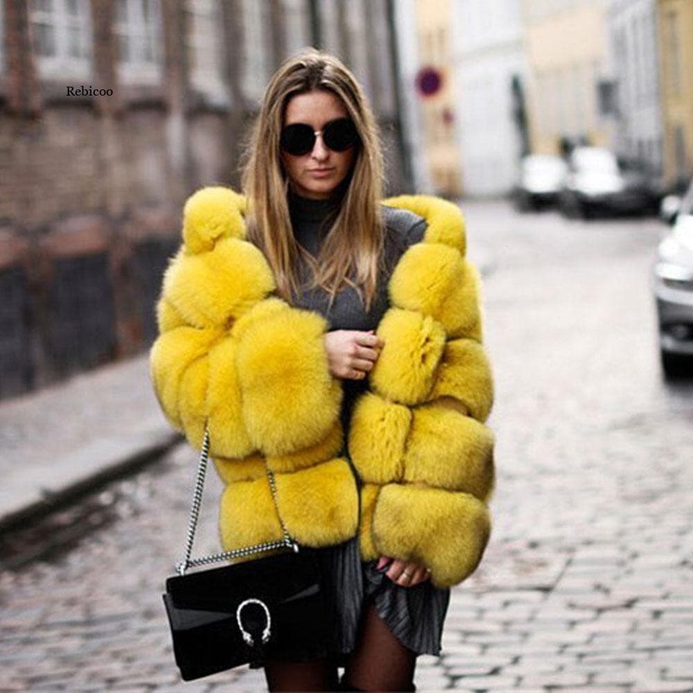 Women's Clothing Fur Coat With Hood Patchwork Coat Fox Fur