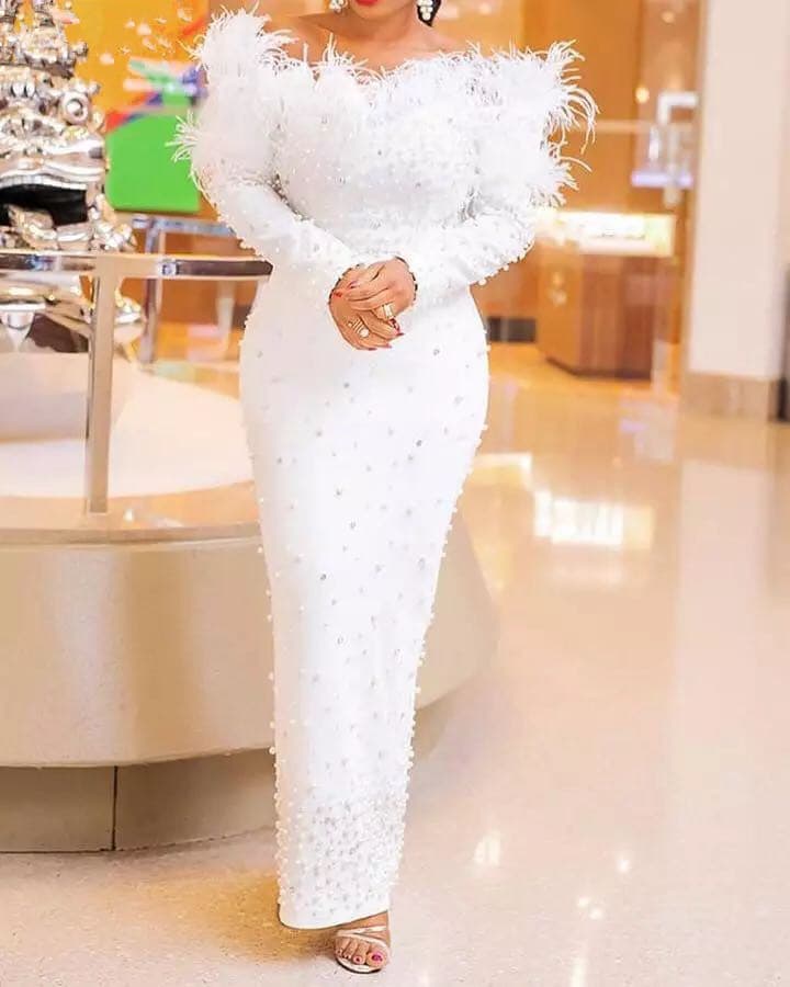 Women's short skirt elegant bubble bead feather beaded one-piece skirt