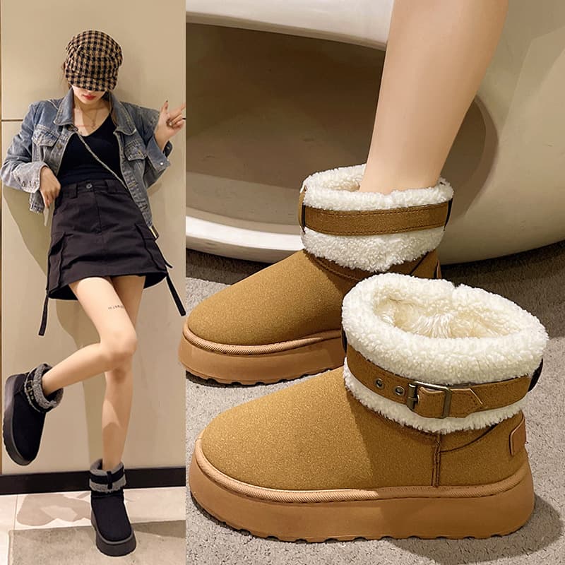 Women's snow boots with fleece thickened winter muffin thick-soled warm short boots cotton shoes