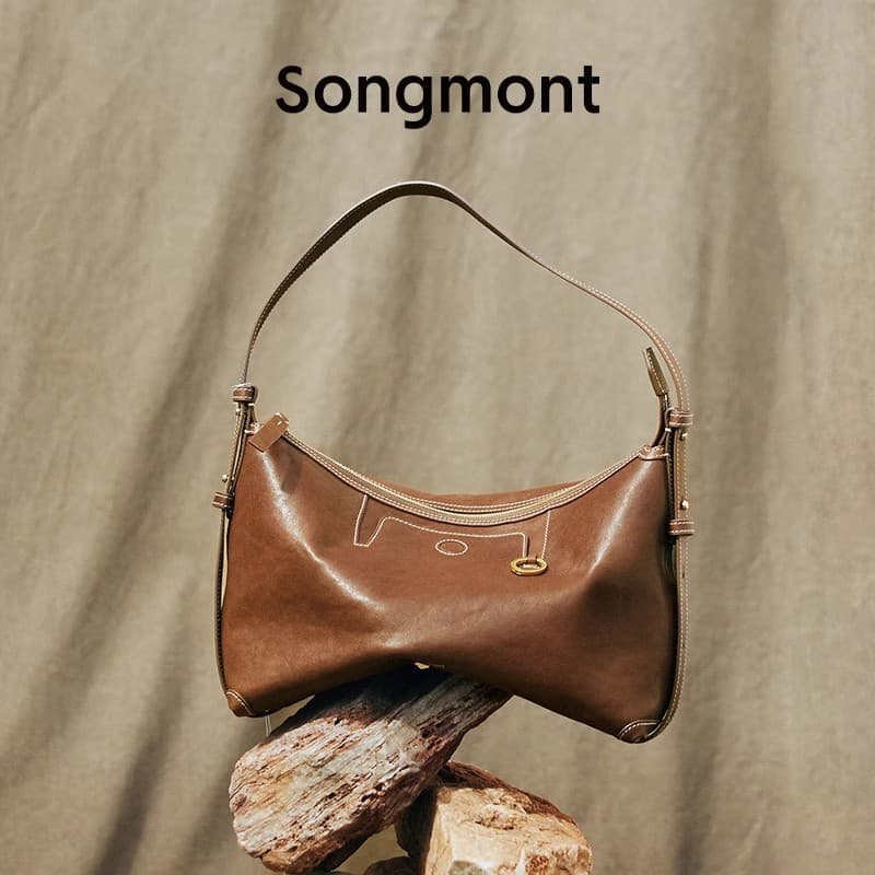 Songmont Yamashita Arimatsu Trace Series Shallow Hobo Vegetable Tanned Leather Commuter Underarm Dumpling Bag For Women