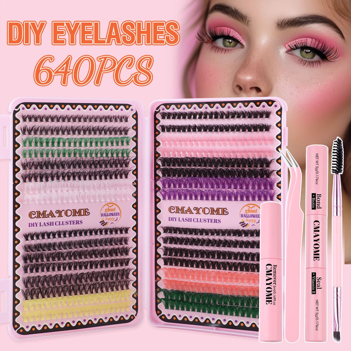 Cross border hot selling color D curve single cluster false eyelashes set 8 16mm DIY segmented grafting thick eyelashes