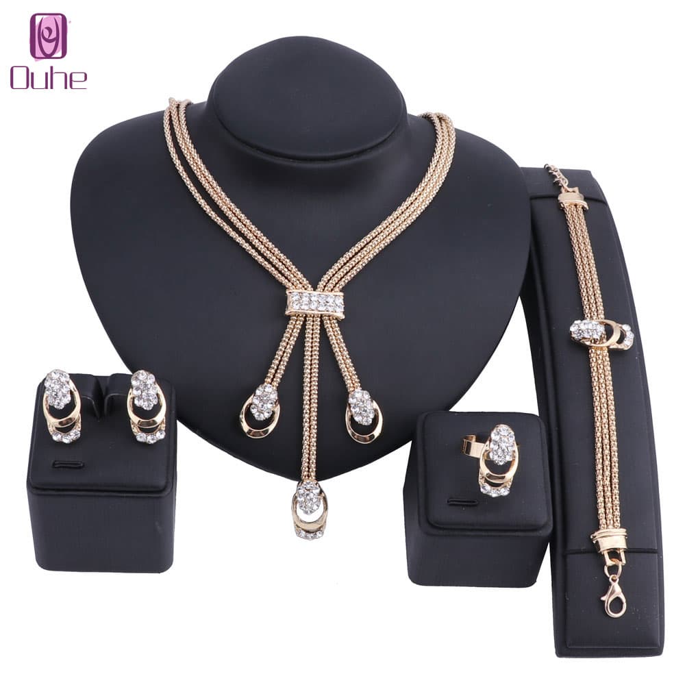 Italian Gold Color Crystal Jewelry Set Brand Exquisite Tassel Necklace Earring Women Wedding Party Gifts Set