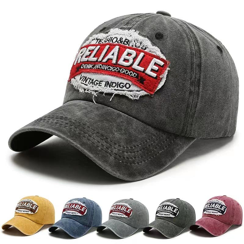 2024 New Hot Selling Belt Embroidered RELIABLE Water Washed Pure Cotton Baseball Hat Men's Splicing Baseball Hat Korean Edition