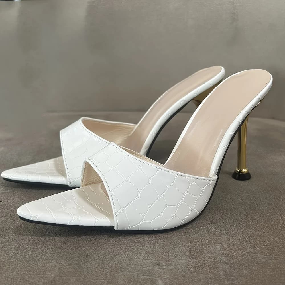 Sandales à talons hauts effet crocodile glamour - Escarpins chics à enfiler avec bout pointu pour des soirées à la pointe de la mode
