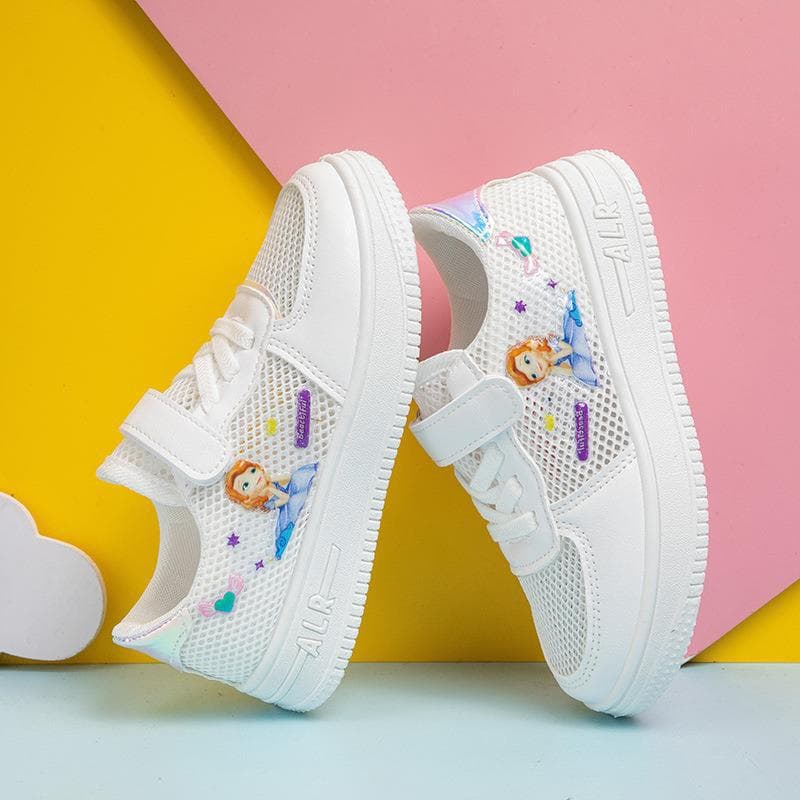 Warrior Girls Shoes Mesh White Shoes 2025 Spring And Summer Breathable New Children's Sneakers Elementary School Students Princess Luck